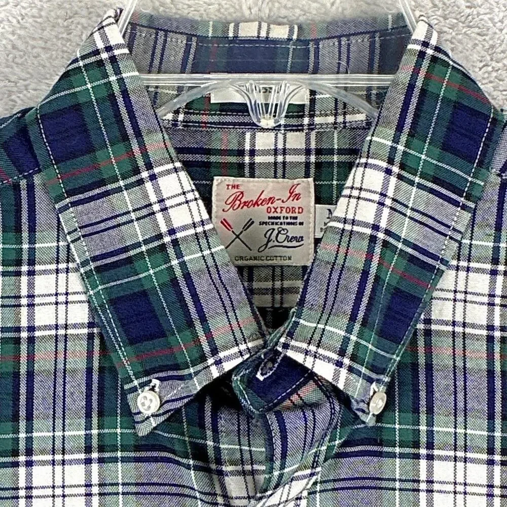 J.Crew Shirt Mens M Tall Navy Green Plaid Broken In Oxford Preppy Heritage OCBD